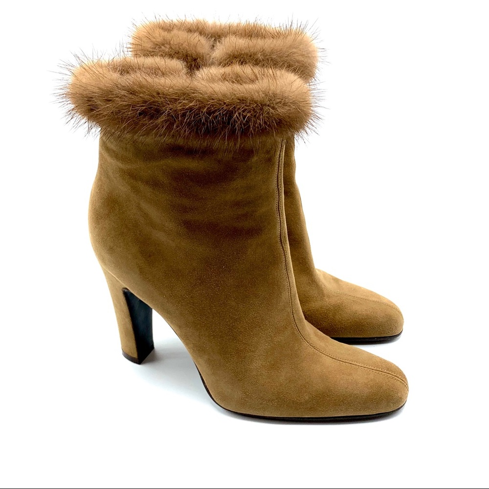 Patrick Cox Suede Booties With Mink Trim - image 1